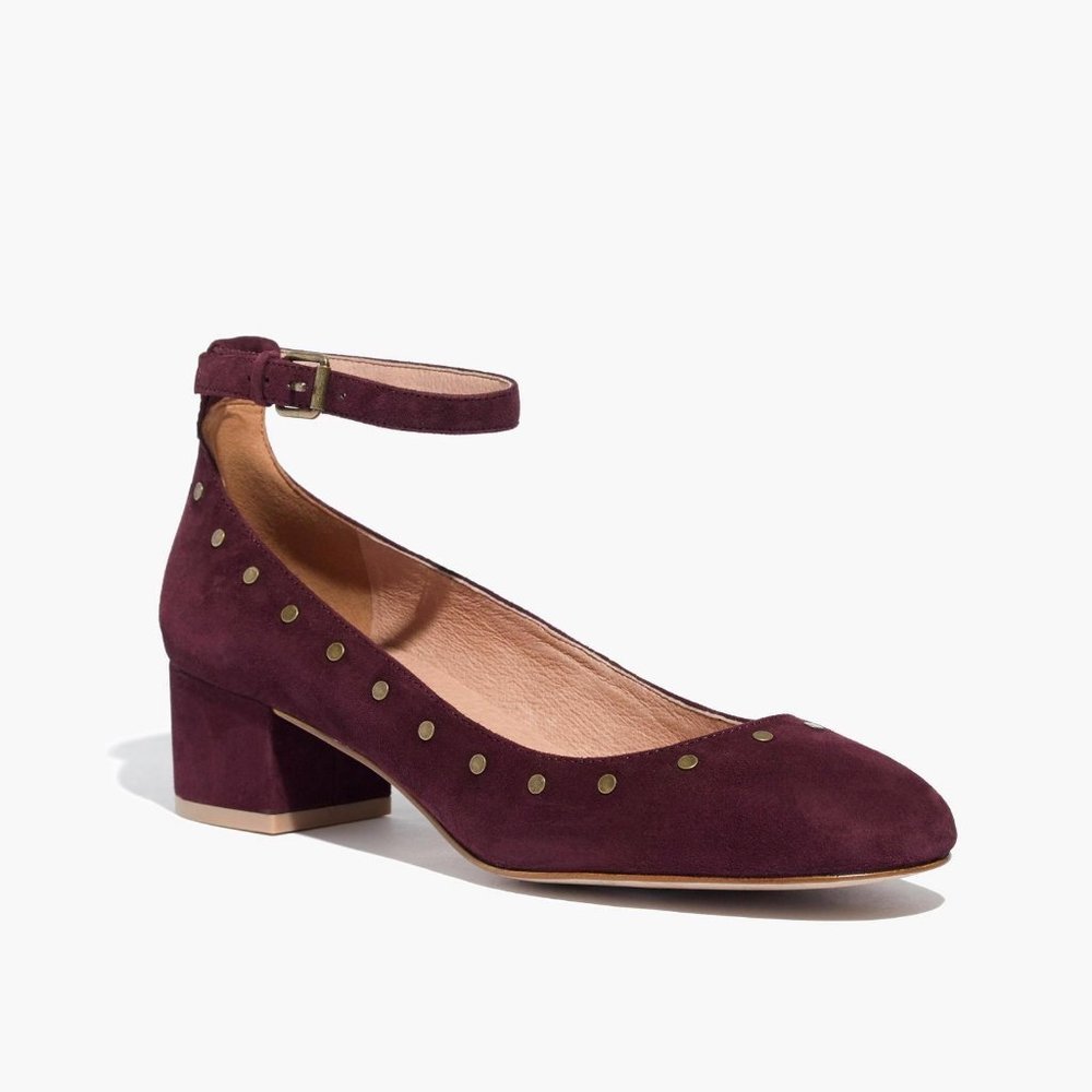 Madewell Inez Burgundy Suede Studded Low Heels